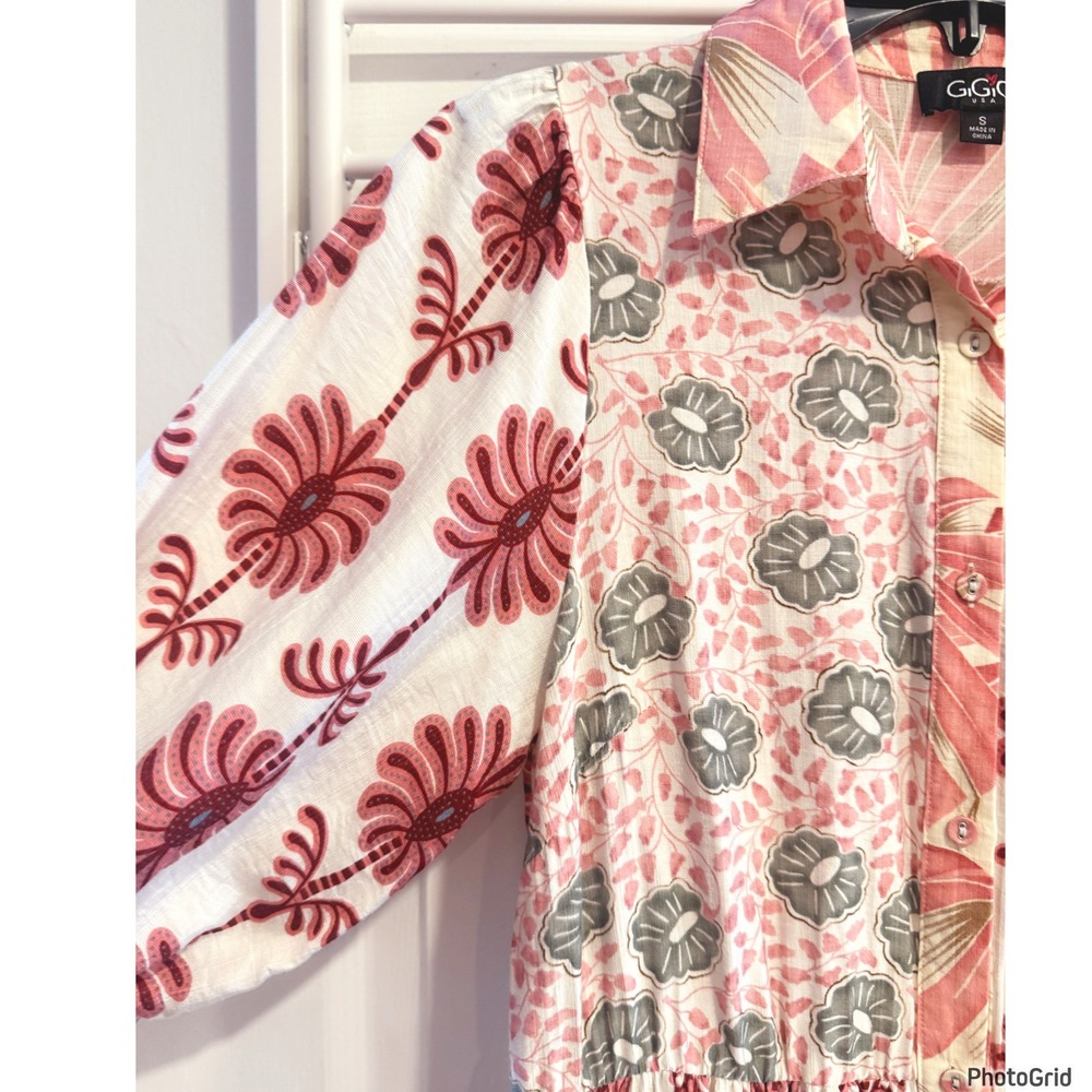 Gigio Pink Tropical Floral Button Dress Pockets Womens Small Resort Vacay - Picture 4 of 7